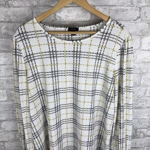 Ann Taylor Popover Office Top Long Sleeve‎ Blouse Lightweight Cream Black Sz L